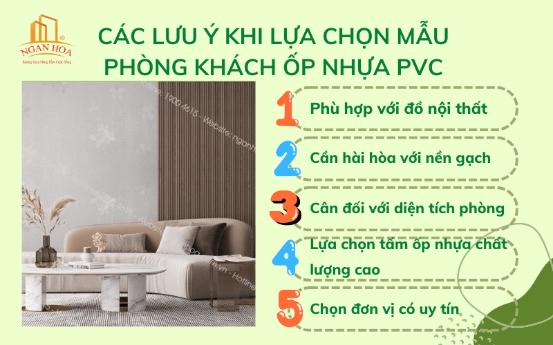 Một số lưu ý khi lựa chọn mẫu phòng khách ốp nhựa PVC 