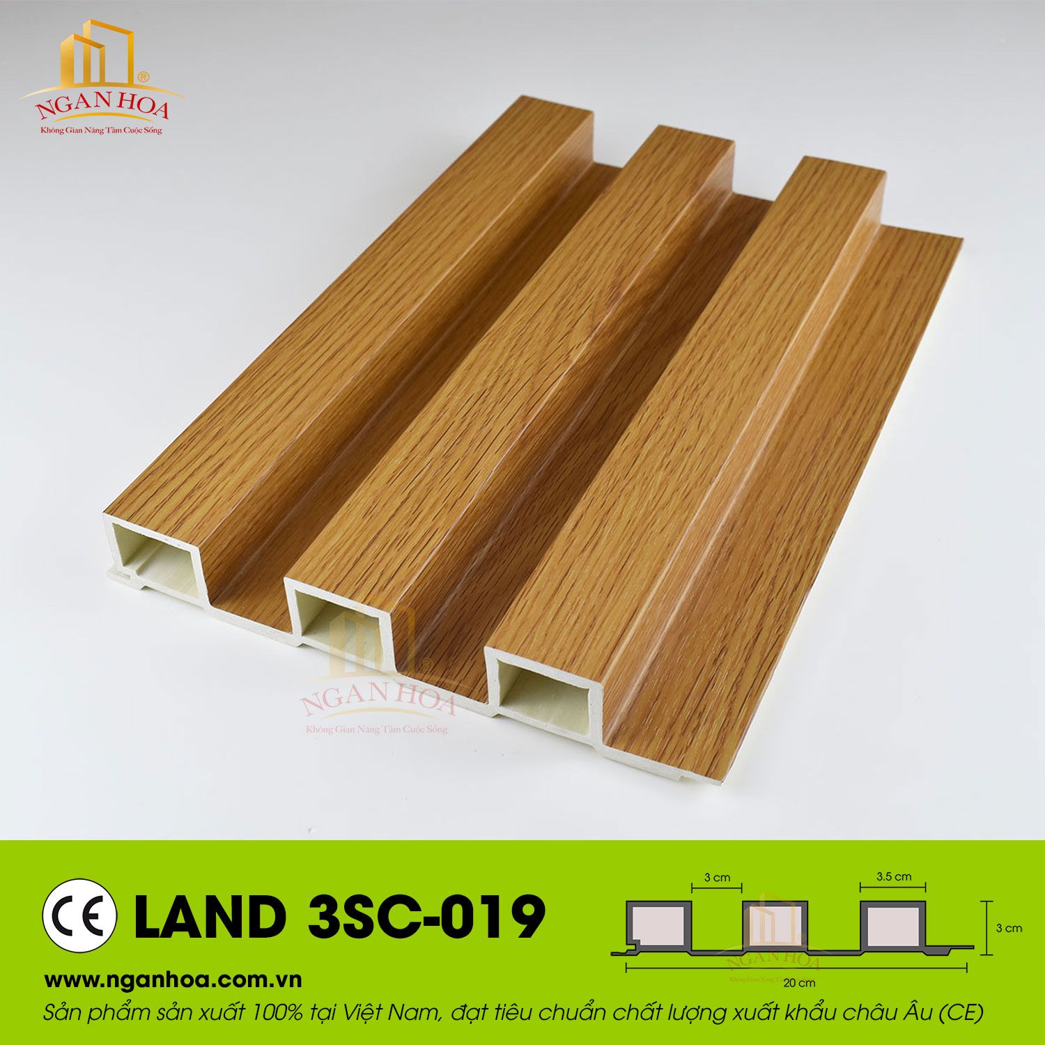 Lam nhựa giả gỗ ốp tường 3 sóng cao LAND-3SC-019