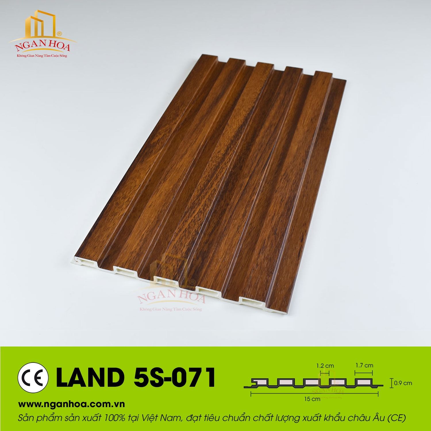 Tấm lam sóng nhựa giả gỗ 5 sóng thấp LAND 5S-071