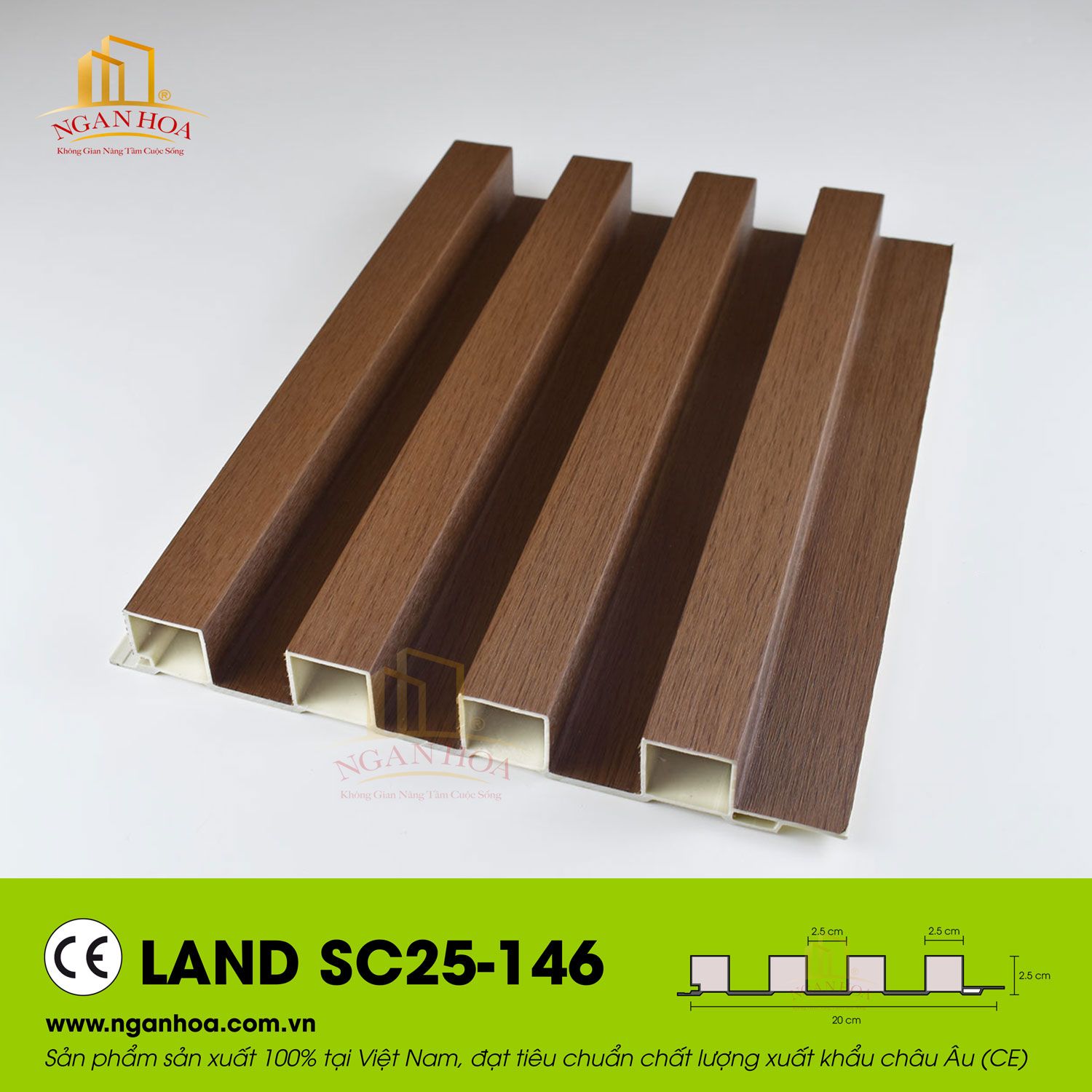 Lam sóng nhựa giả gỗ 5 sóng cao LAND-SC25-146