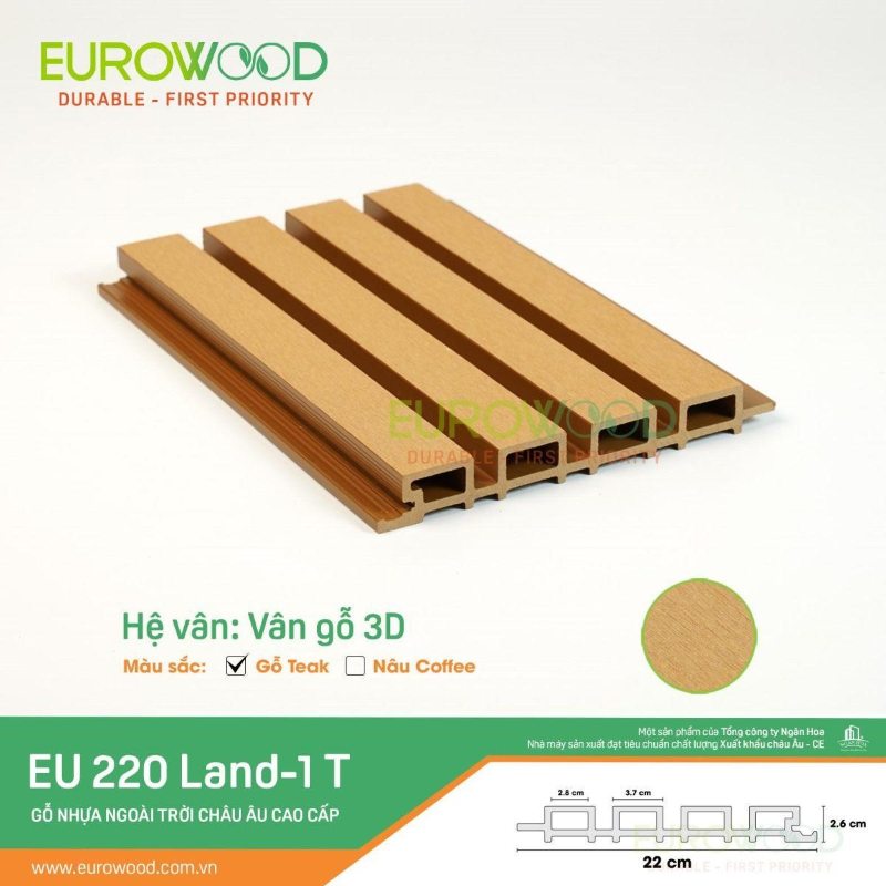 Tấm lam gỗ nhựa ngoài trời EU 220 LAND-1 T