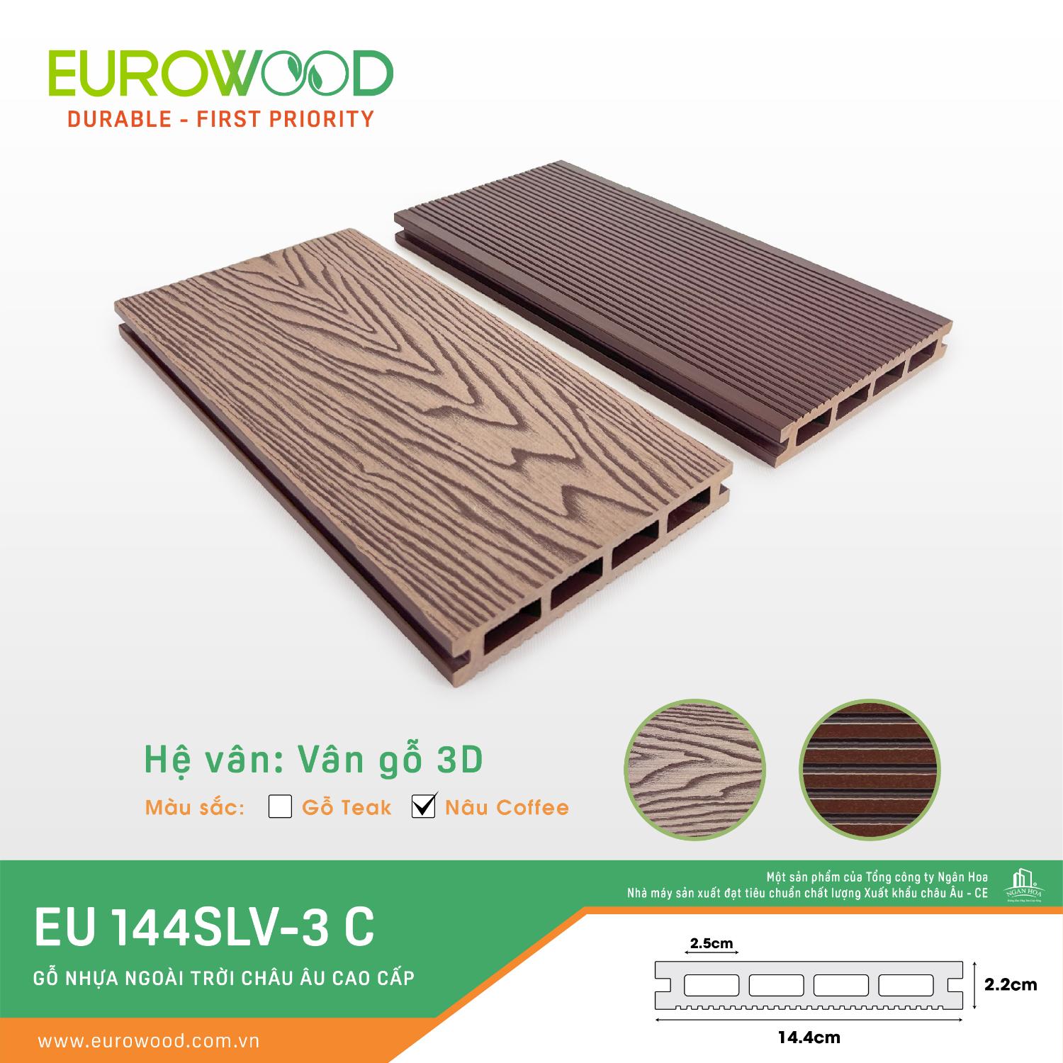 Sàn gỗ nhựa ngoài trời EU 144SLV-3 C