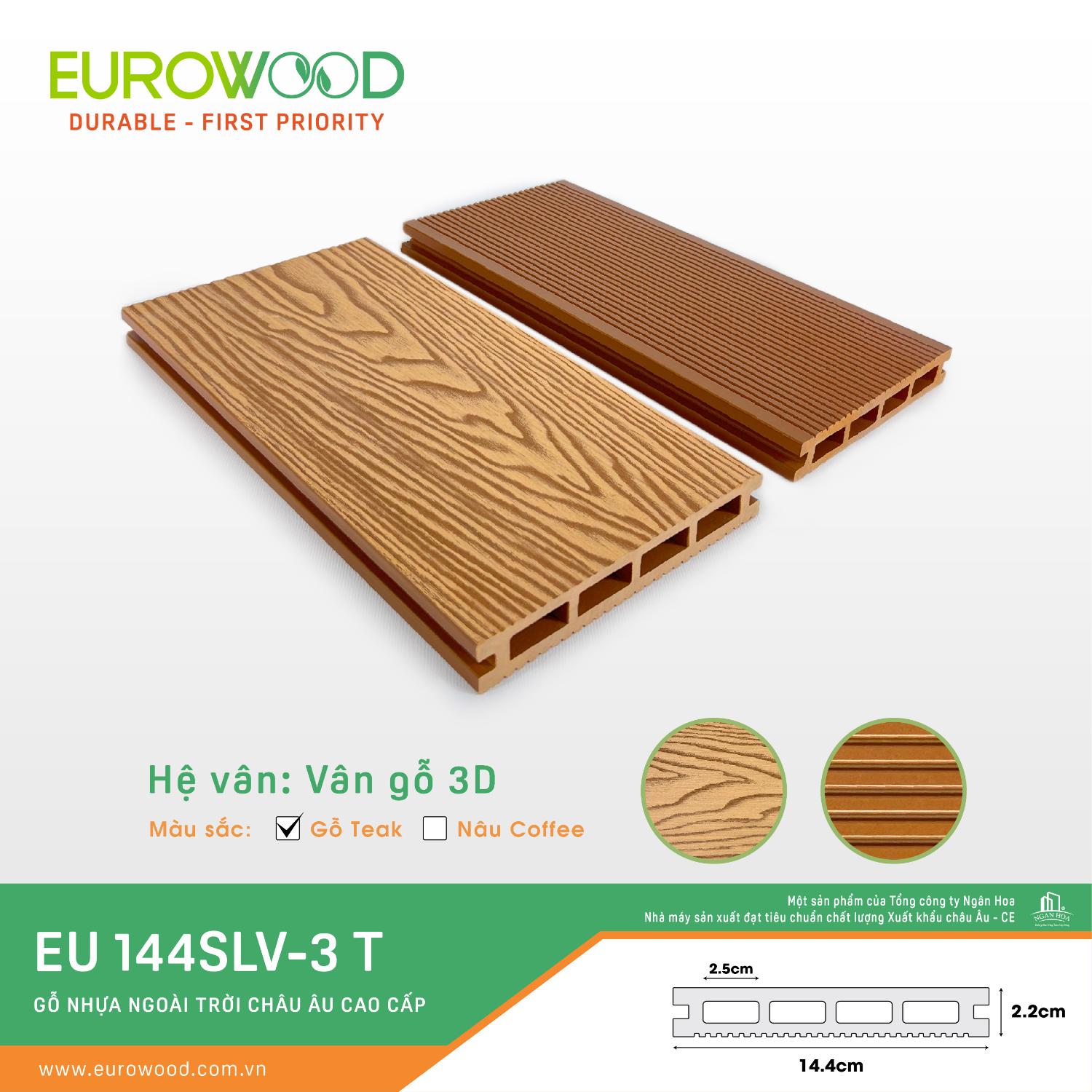 Sàn gỗ nhựa ngoài trời EU 144SLV-3 T