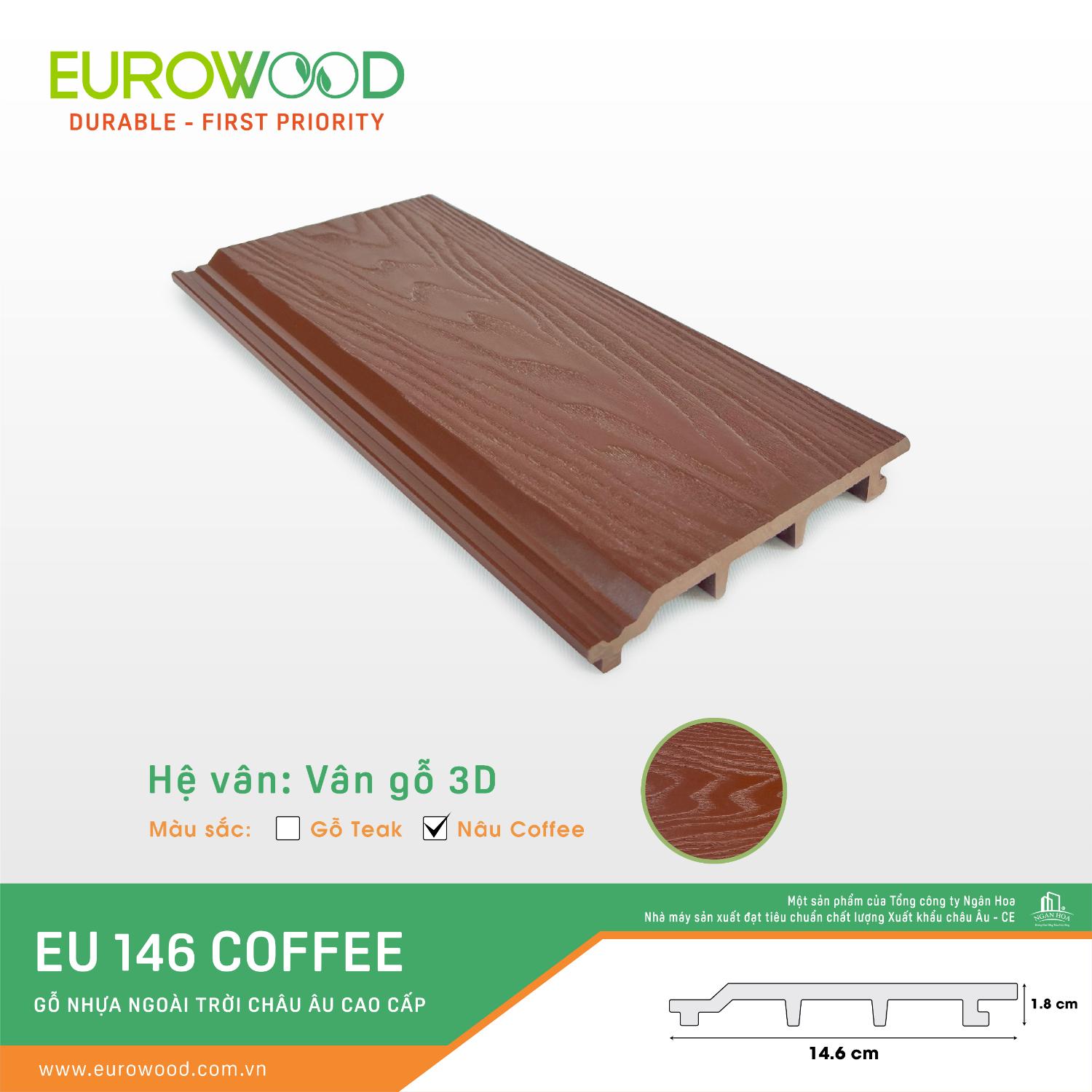 Tấm ốp gỗ nhựa ngoài trời EU 146 COFFEE